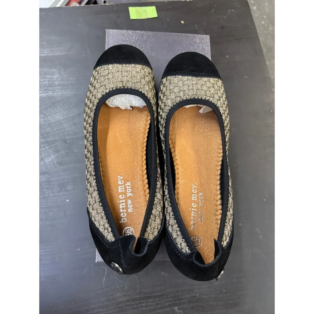 Bernie Mev Bella Me Bronze Metallic Woven Flats Shoes Size 36 US 6 New